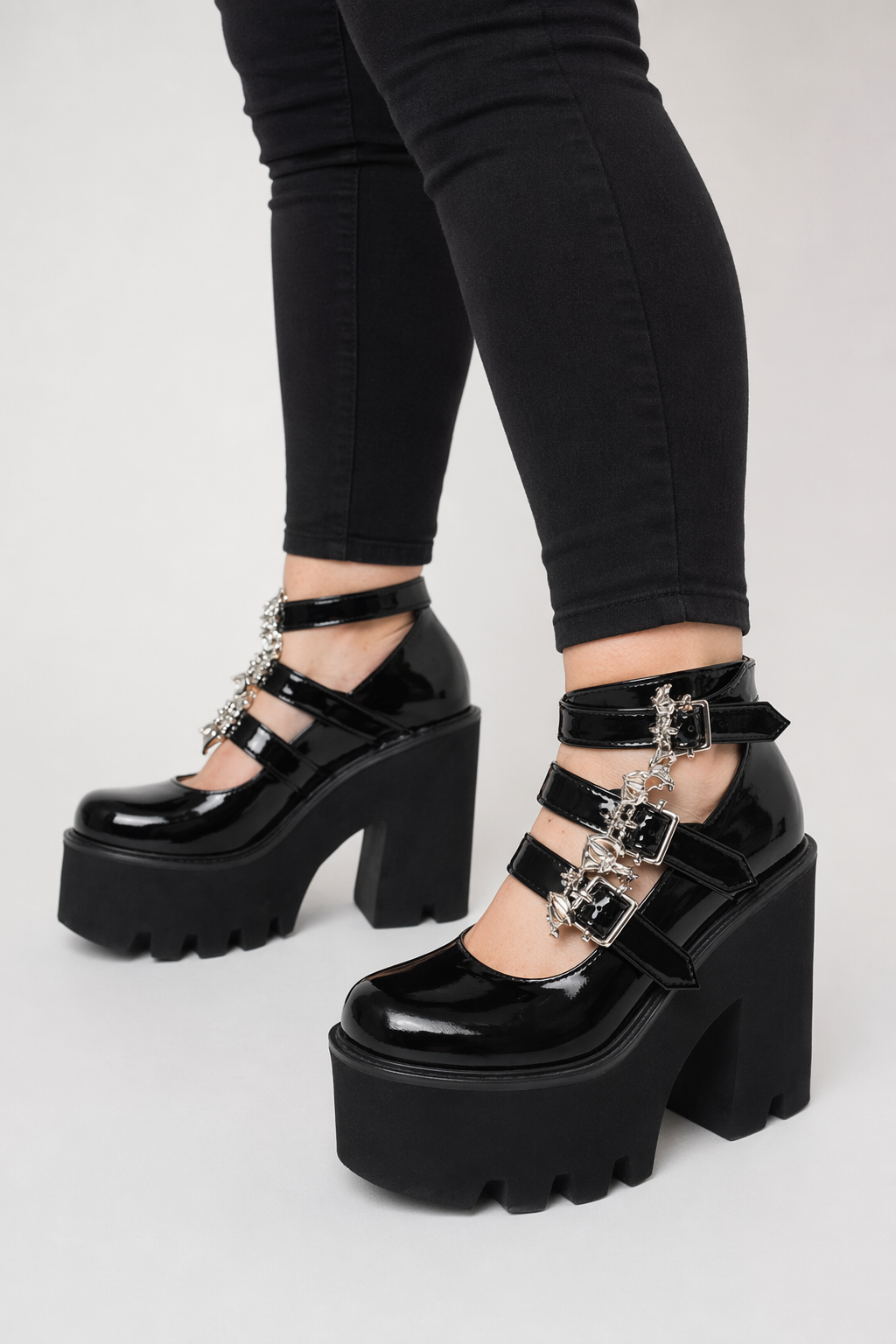 Gothic Bat Buckle Boots Black