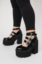 Gothic Bat Buckle Boots Black