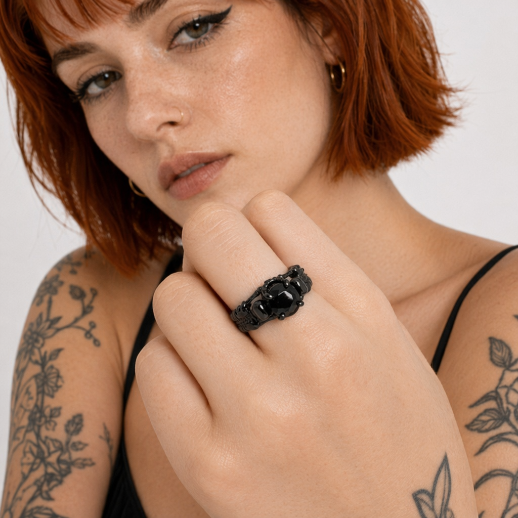 Gunmetal Black Stone Ring 9