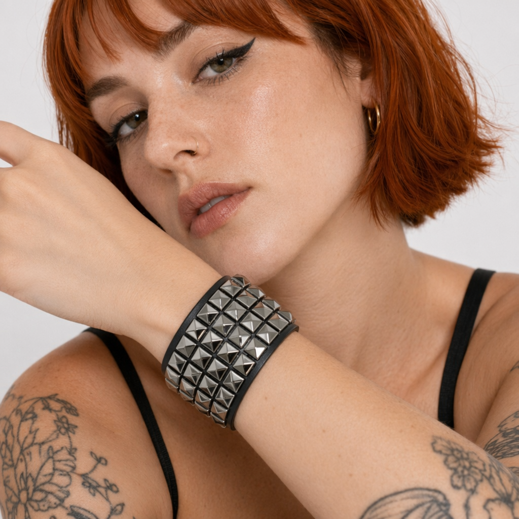 Studded PU Bracelet silver black