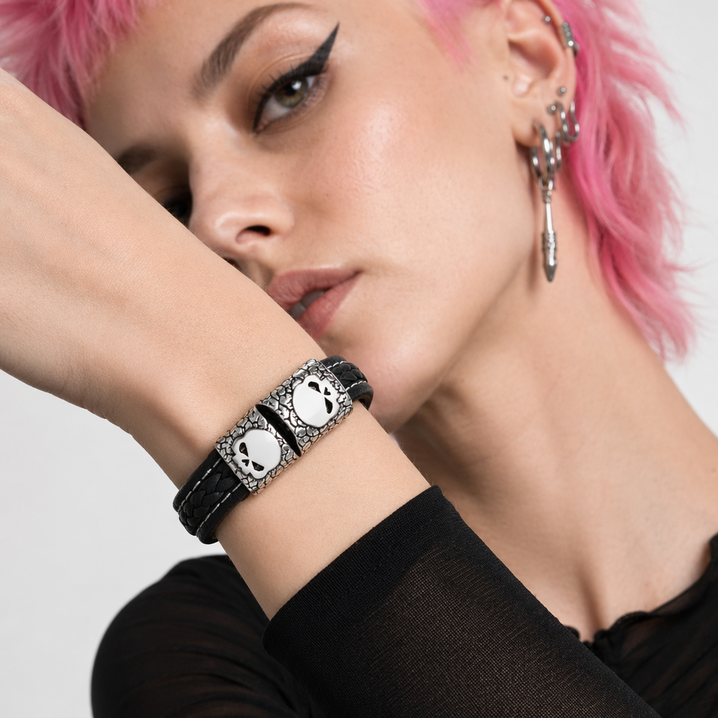 Skull Leather Bracelet 19cm