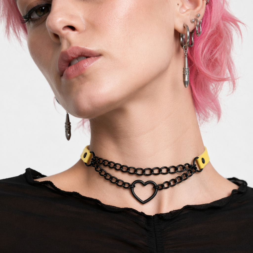 Black Goth Heart Choker - 16 Colors Yellow
