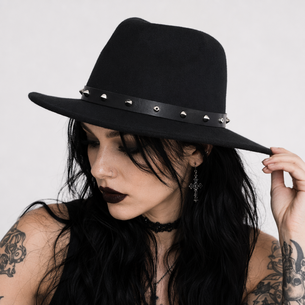 Studded Black Fedora - Gothic Style Default Title