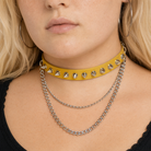 Studded Chain Leather Choker Yellow