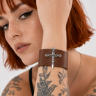 Skull Leather Cross Bracelet. Coffee