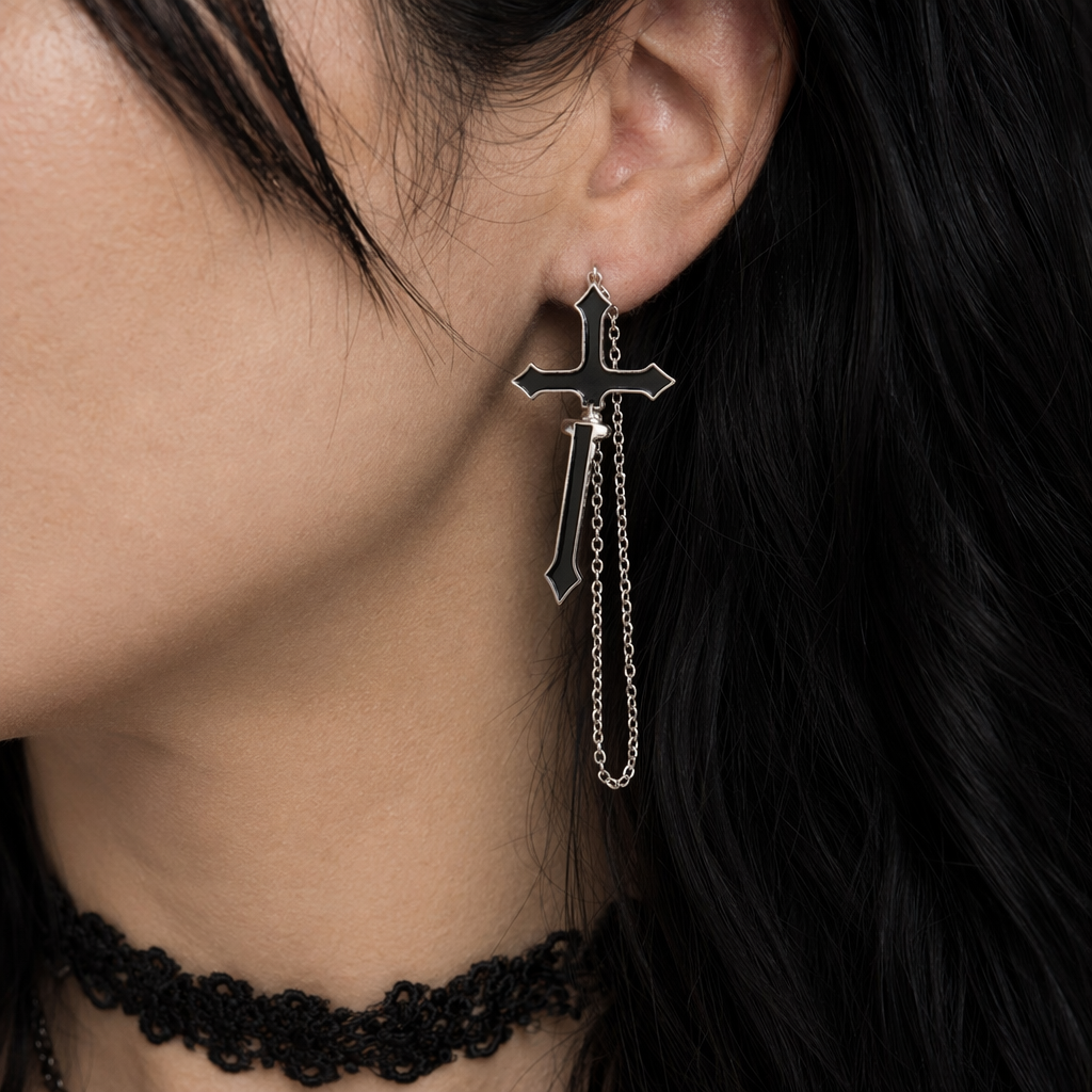 Black Gothic Cross Earring Default Title