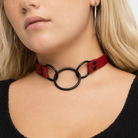 Black Leather Goth Choker red