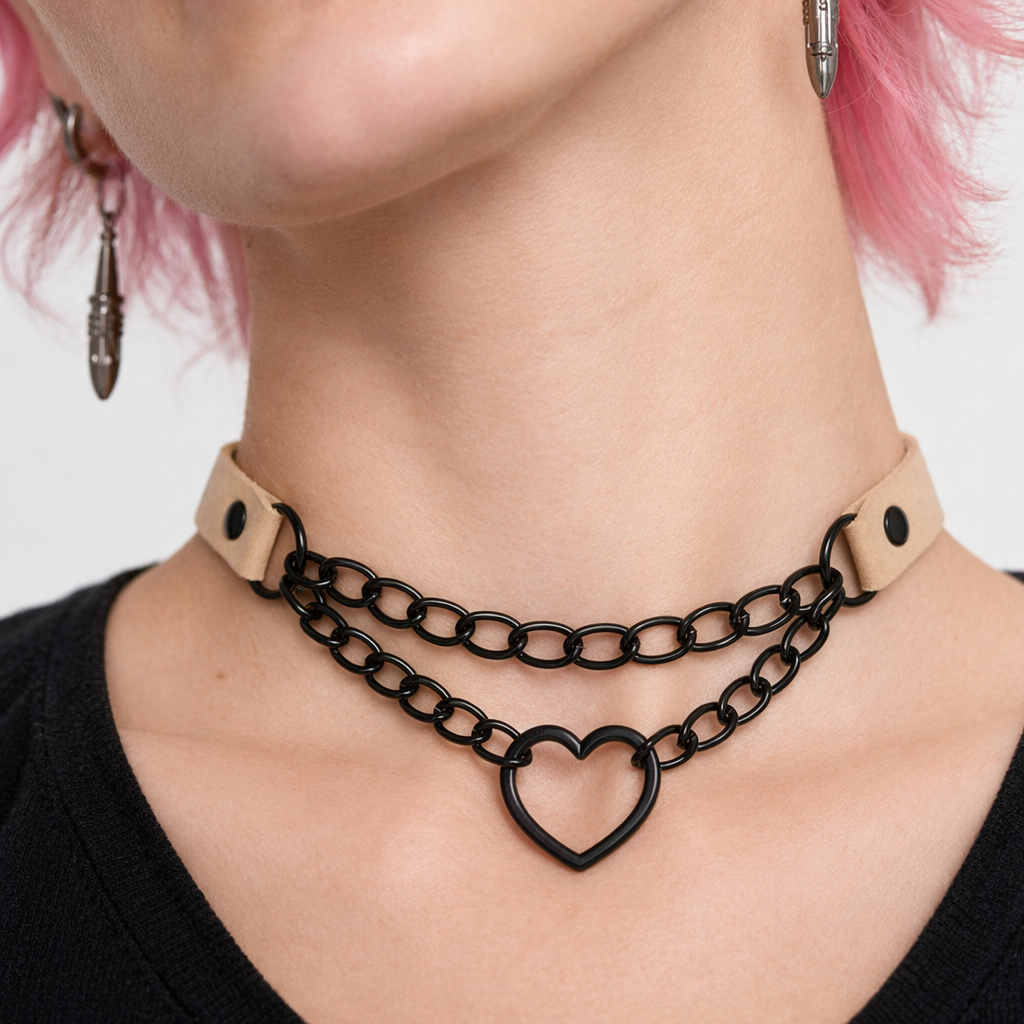 Black Goth Heart Choker - 16 Colors Nude