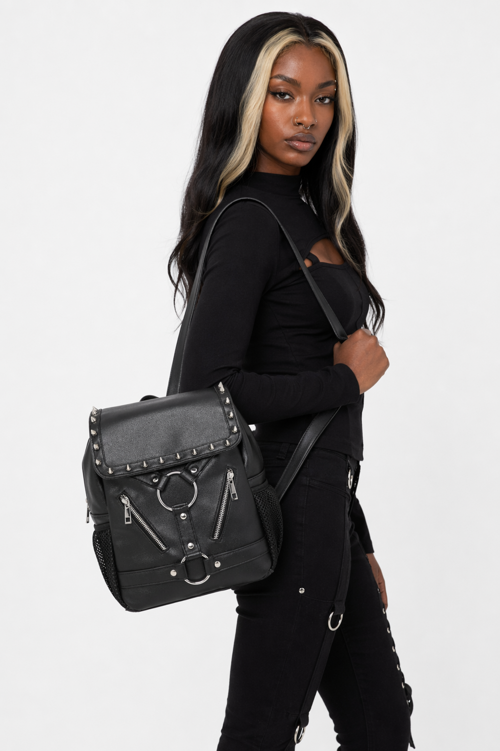 Black Red Gothic Rivet Backpack Default