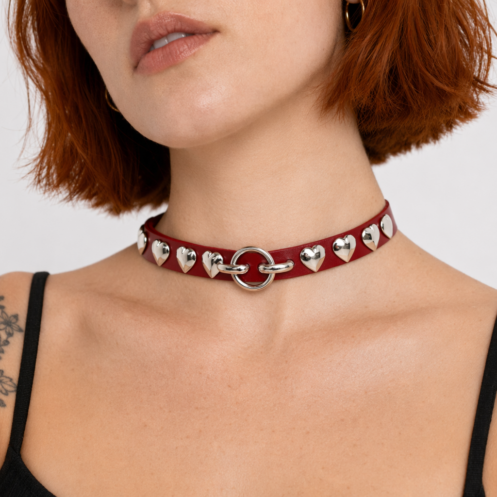 Colorful Heart Choker Red