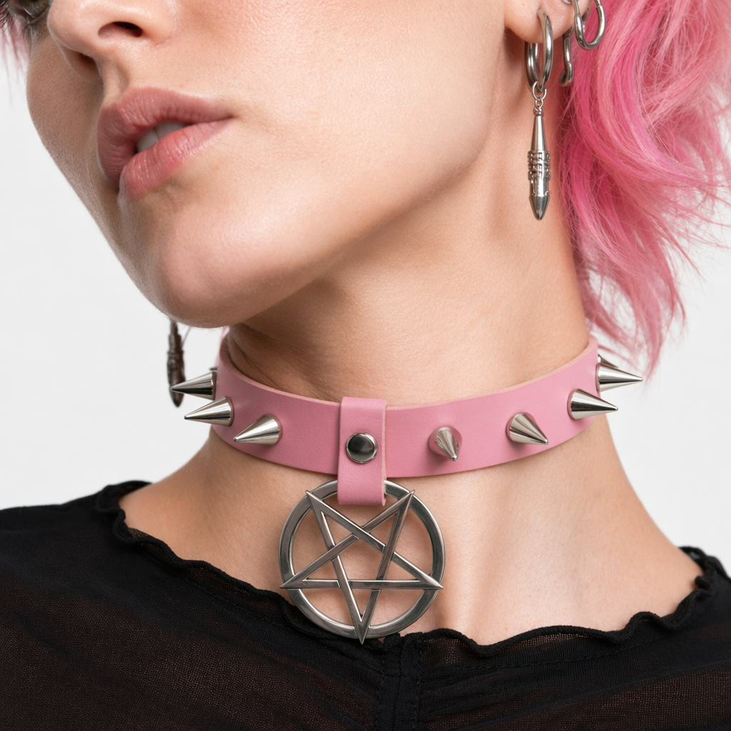 Alt Gothic Spike Choker - Darkest Depths pink