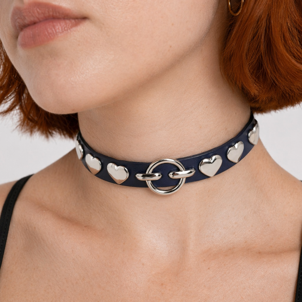 Colorful Heart Choker Dark Blue