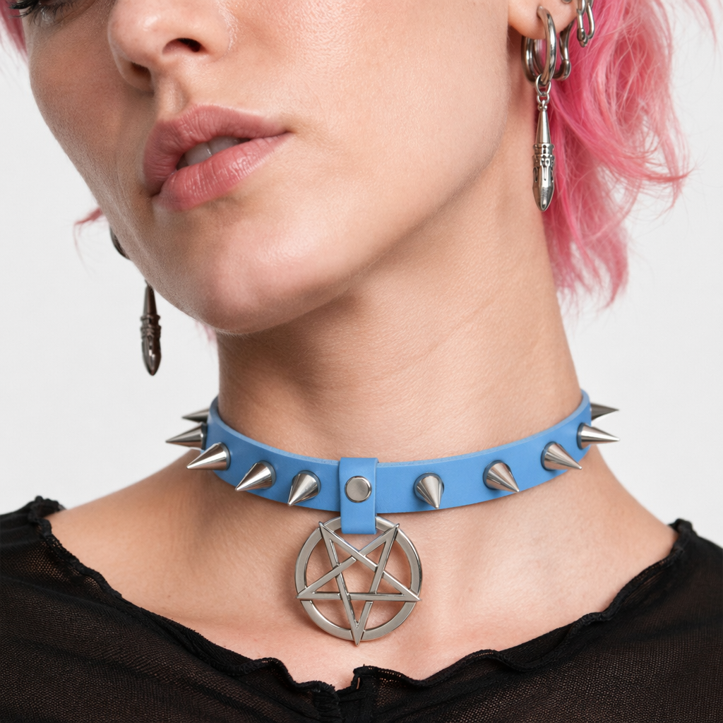 Alt Gothic Spike Choker - Darkest Depths light blue