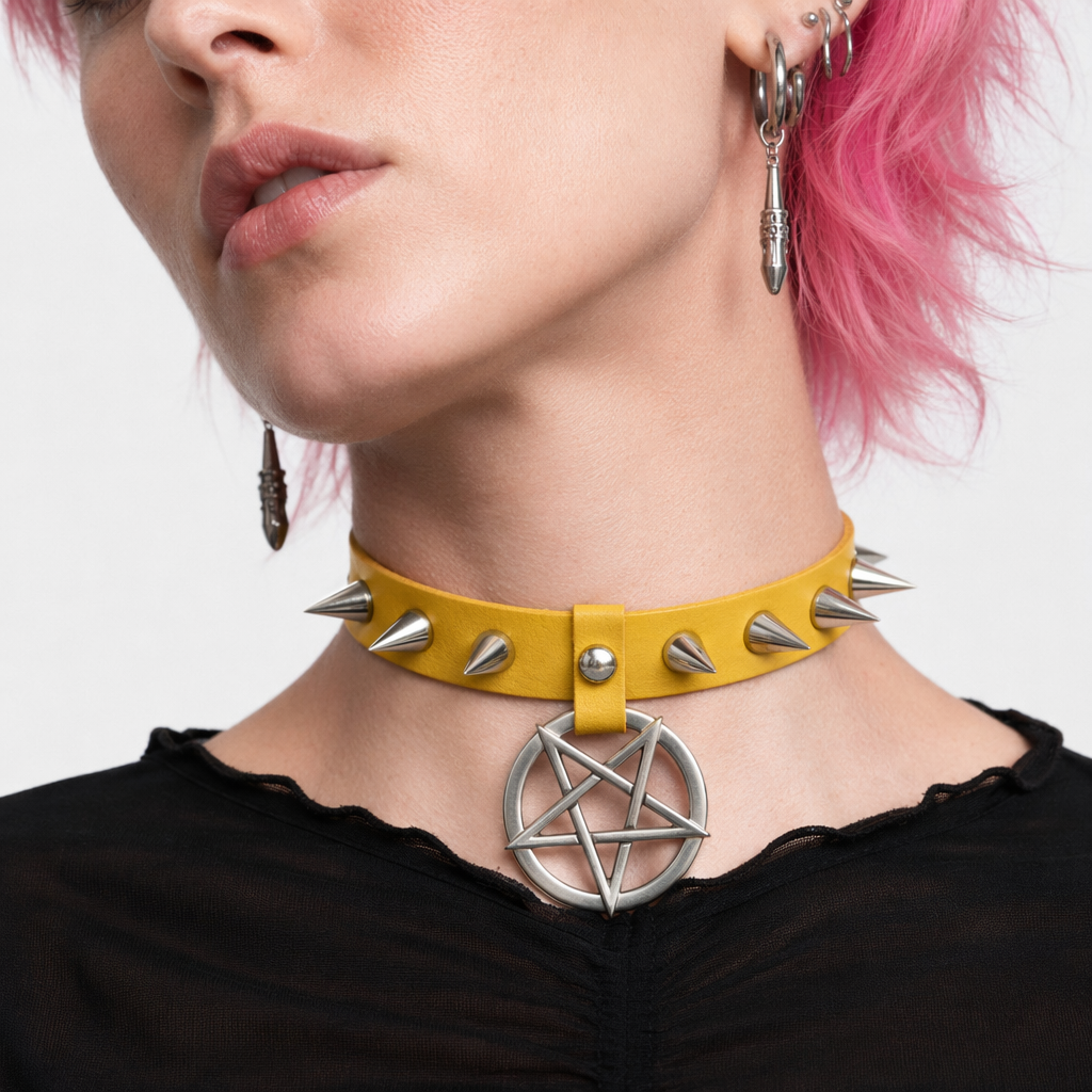 Alt Gothic Spike Choker - Darkest Depths yellow