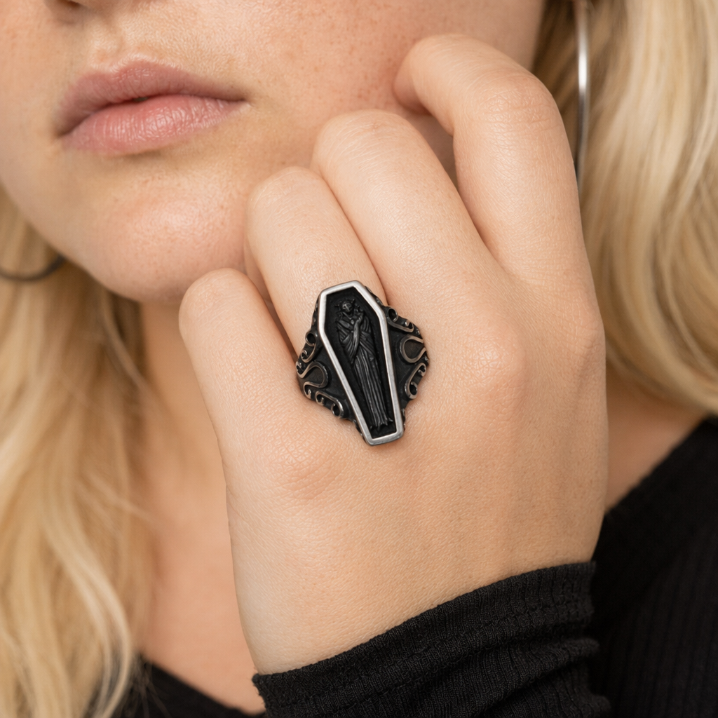 Black Steel Coffin Ring 9