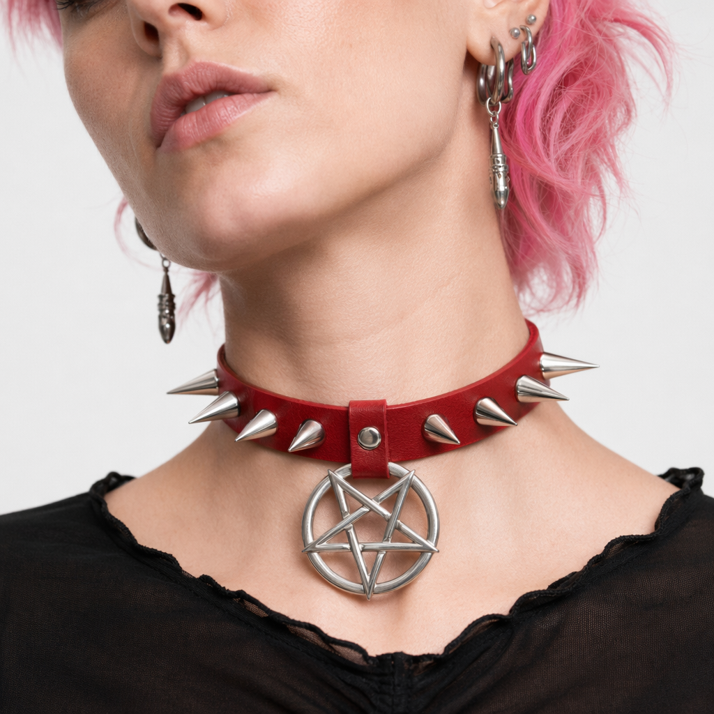 Alt Gothic Spike Choker - Darkest Depths red