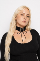 Gothic Lace-Up Choker Necklace Black