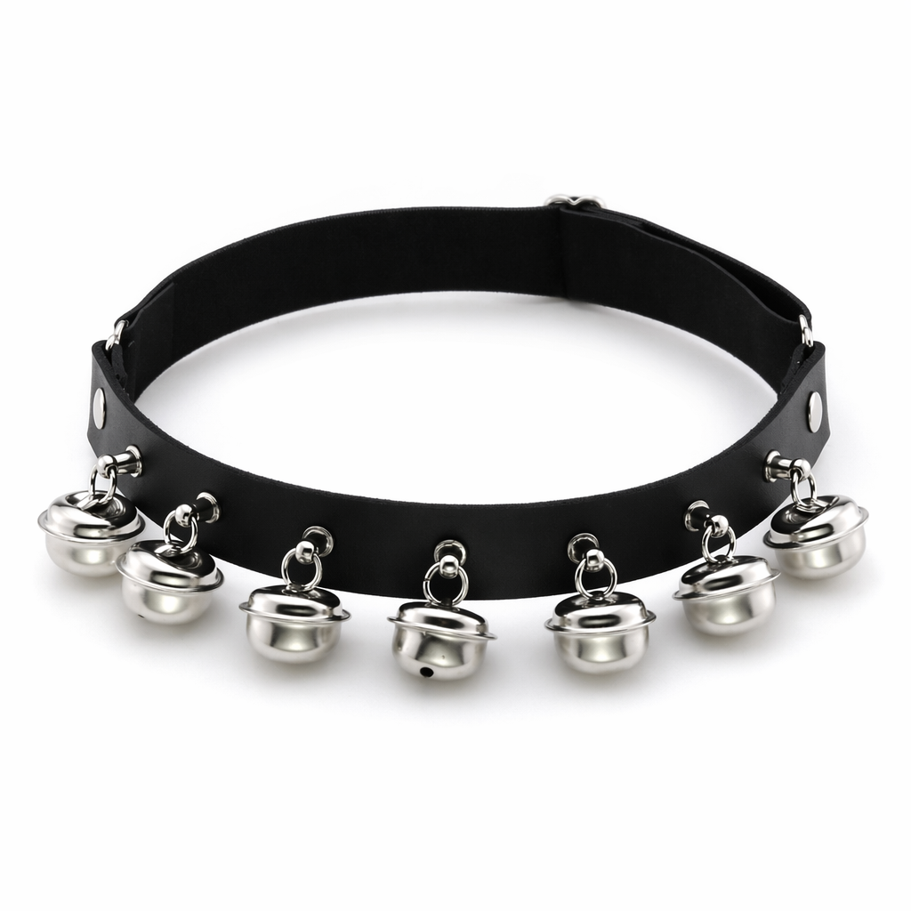 Leather Leg Ring Garter with Bells Black