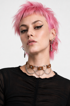 Faux Leather Heart Chain Choker' brown
