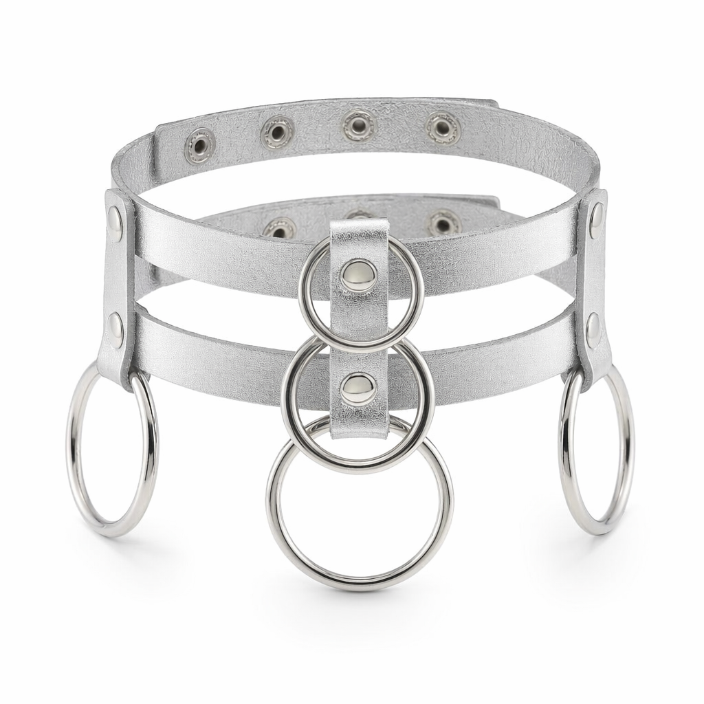 "Black Ghostly Ring Choker" Silver