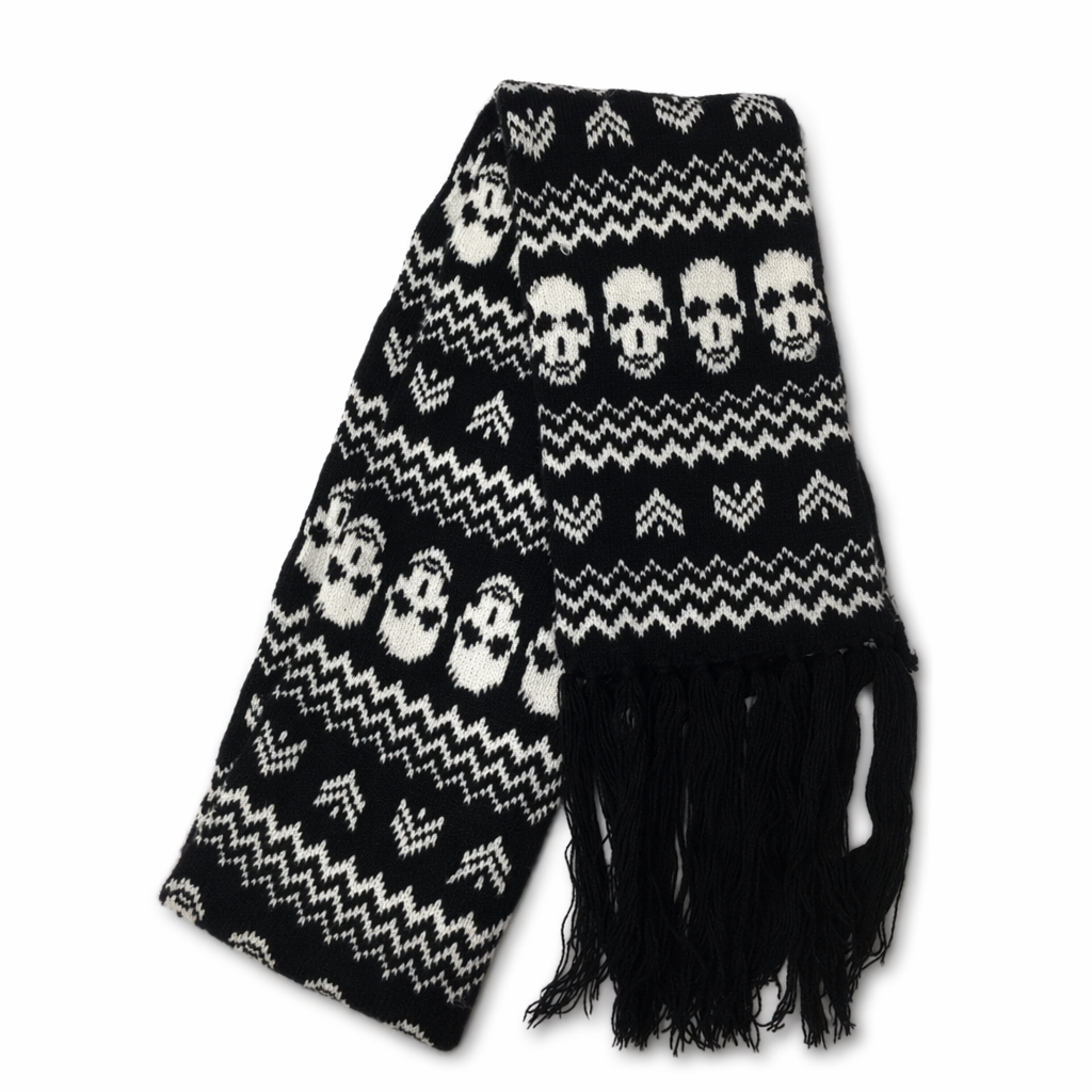 Skull Fringe Winter Scarf Default Title