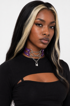 Leather Chain Choker purple