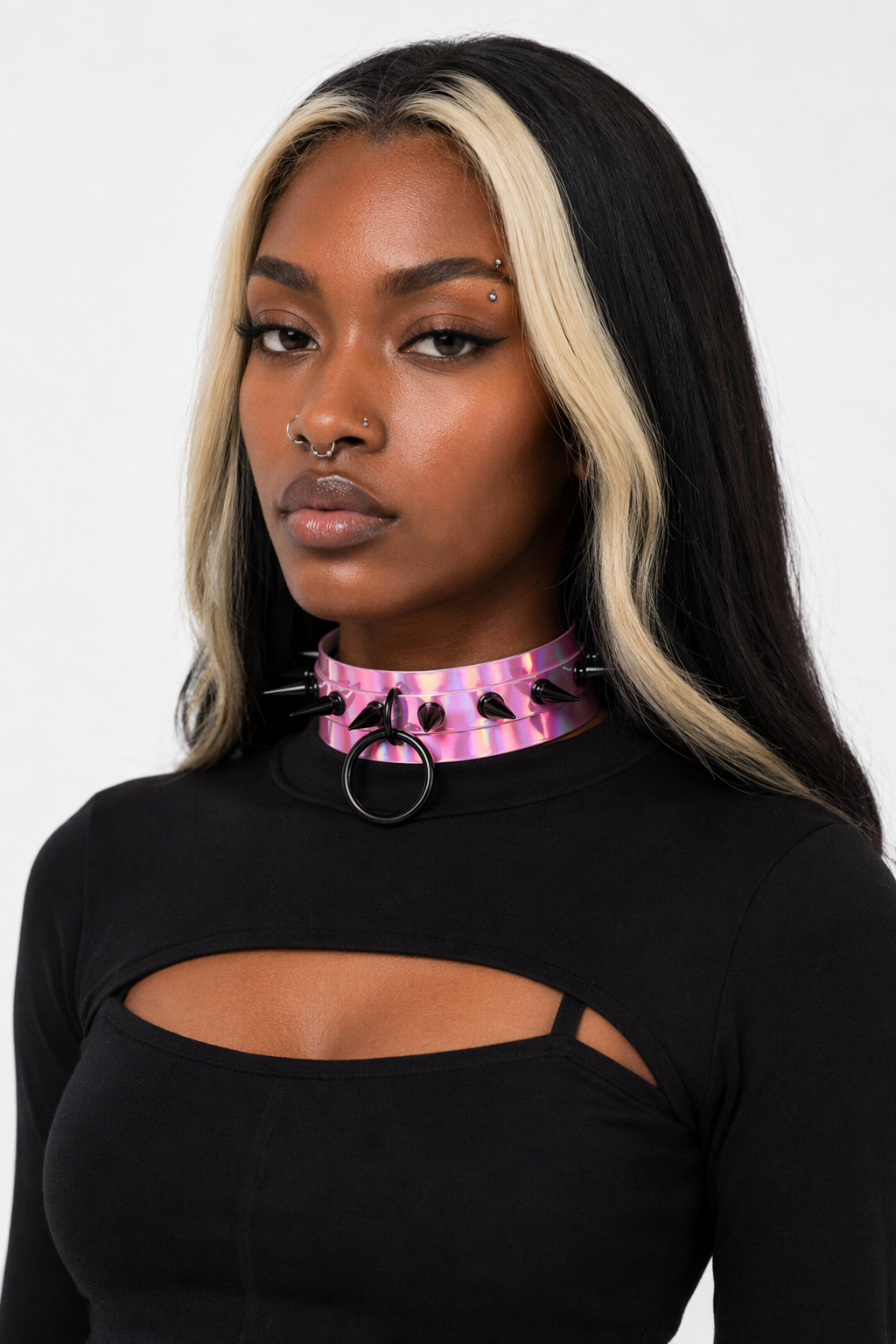 Holo Black Spike Choker (4 shades)' Pink