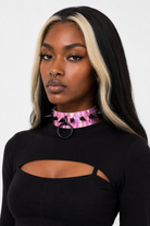 Holo Black Spike Choker (4 shades)' Pink