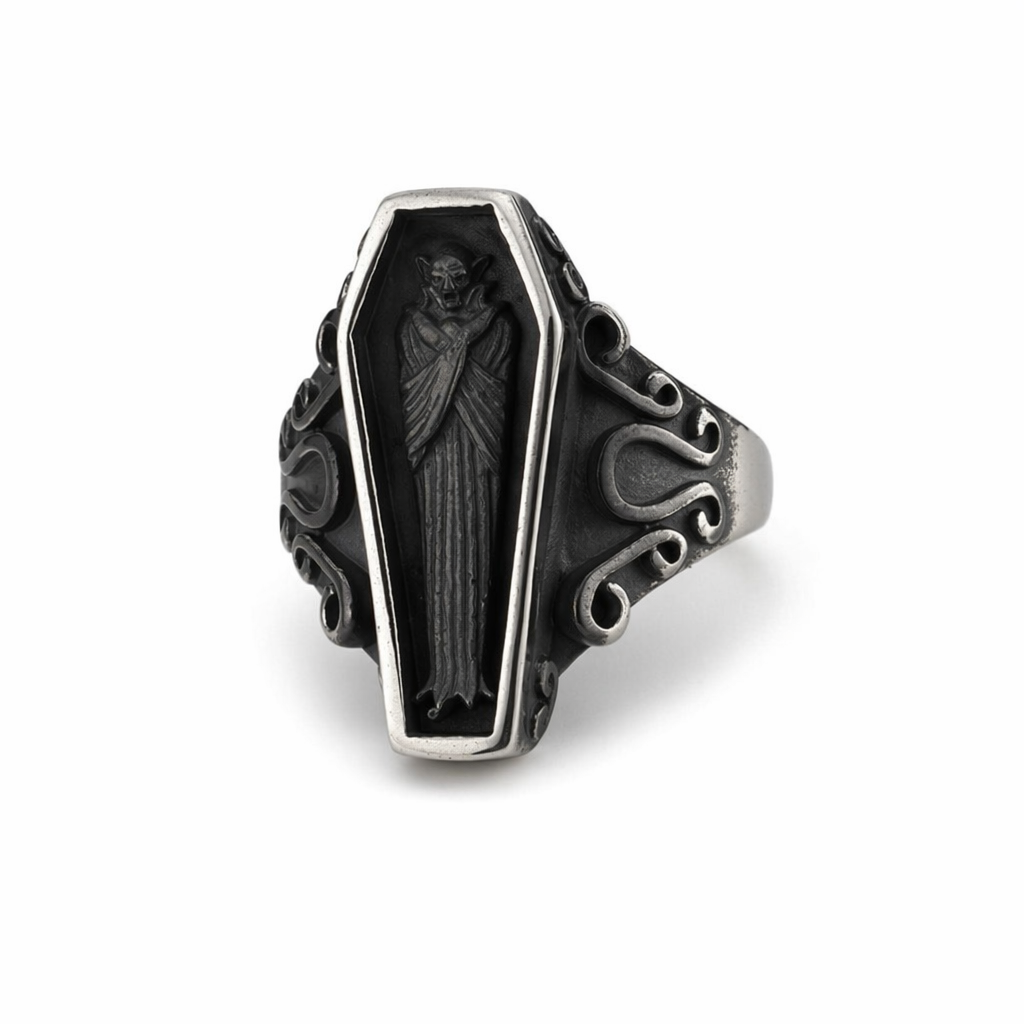 Black Steel Coffin Ring 10