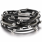 Silver Black Beaded Rope Bracelet Silver