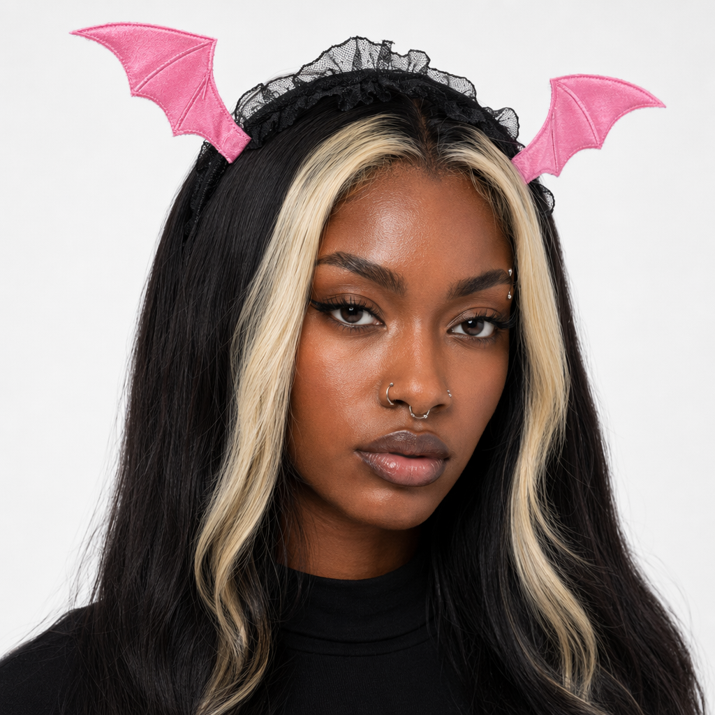 Winged Lace Headband Pink