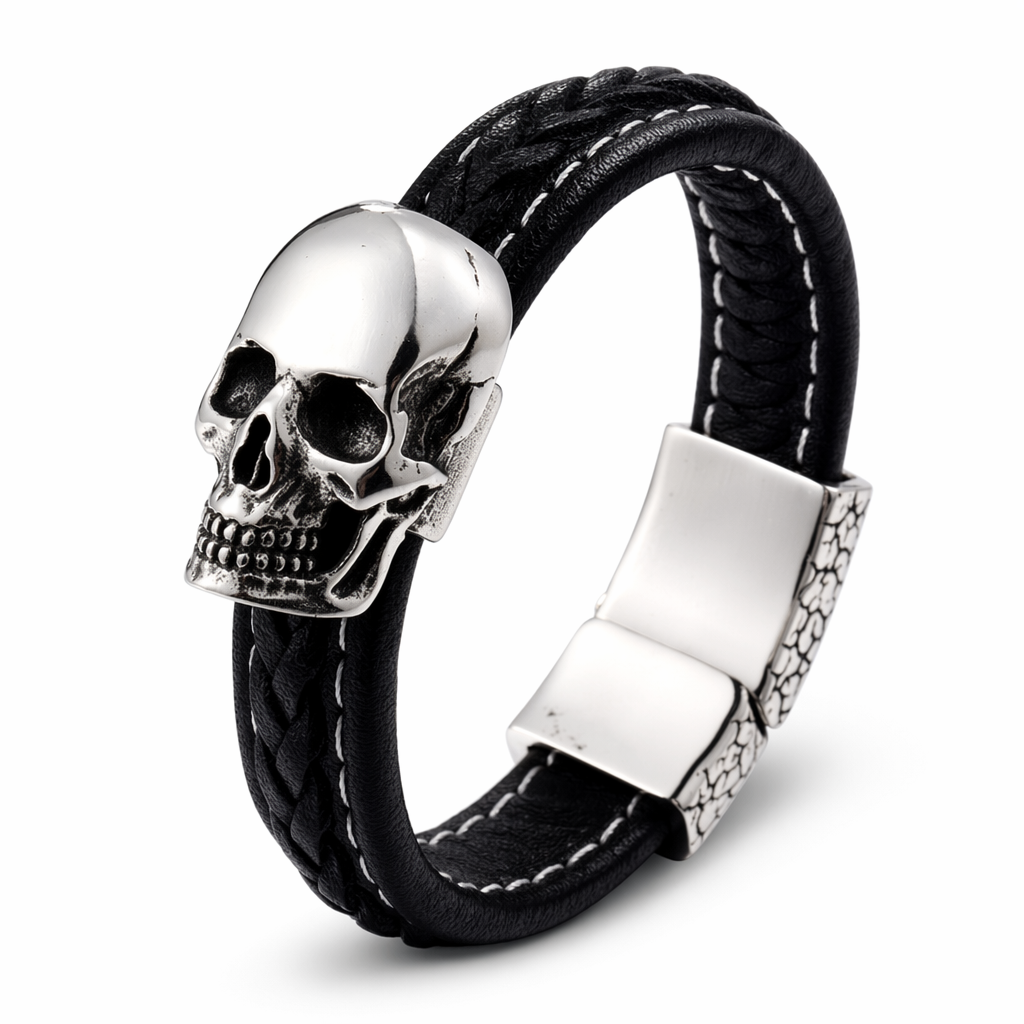 Skull Leather Bracelet 18cm