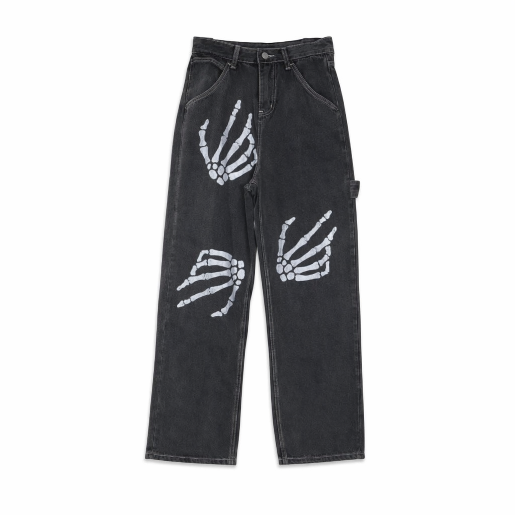 "Skeleton Baggy Denim" black