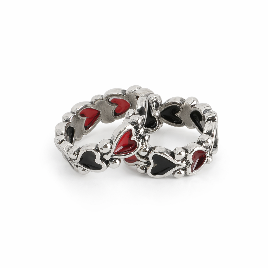 Red and Black Heart Ring Red
