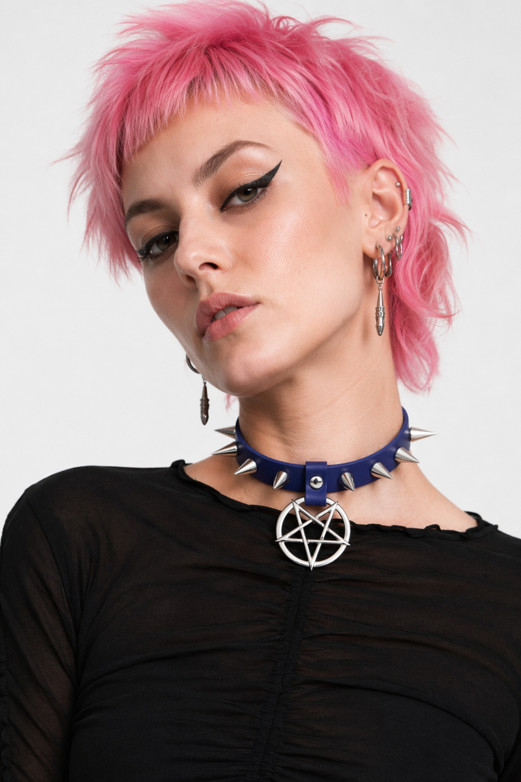 Alt Gothic Spike Choker - Darkest Depths blue