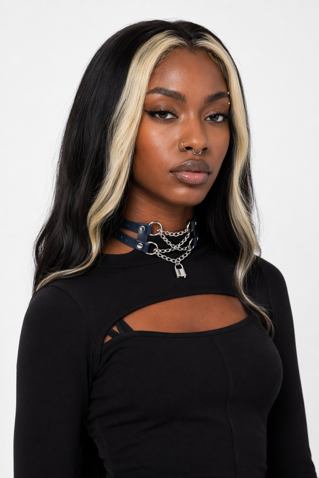 Leather Chain Choker navy