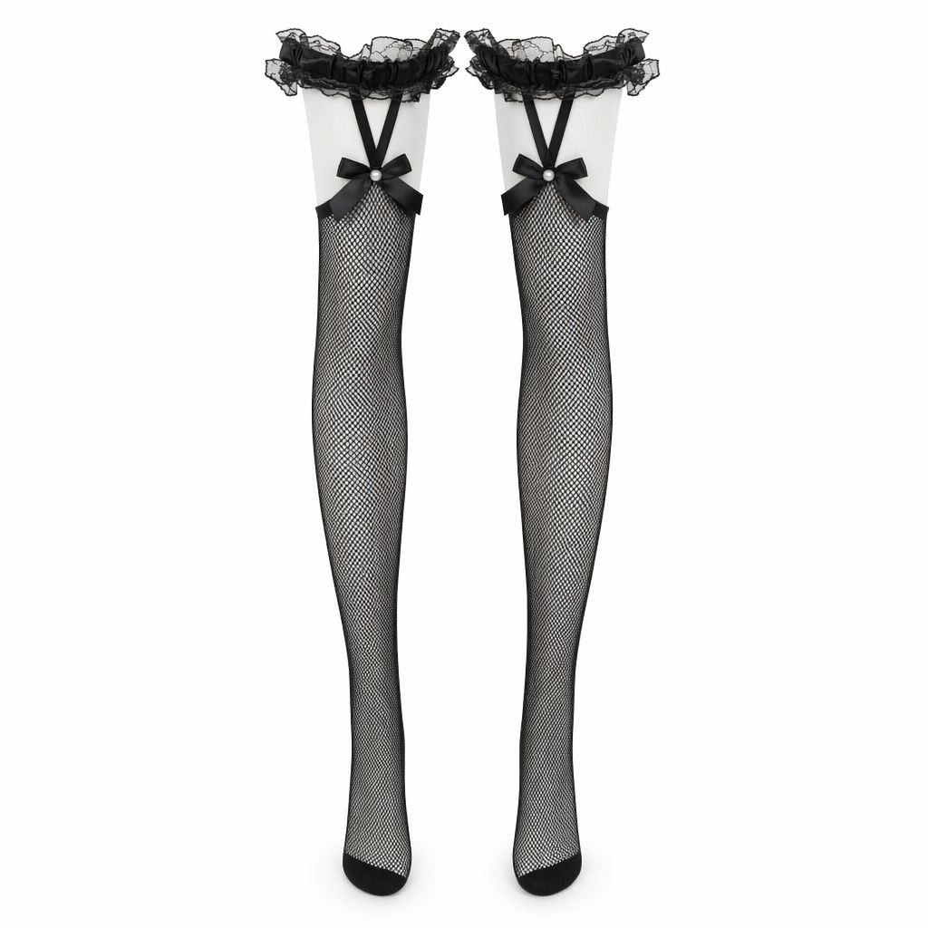 "Black/White Lolita Anime Stockings - Aletta" Black