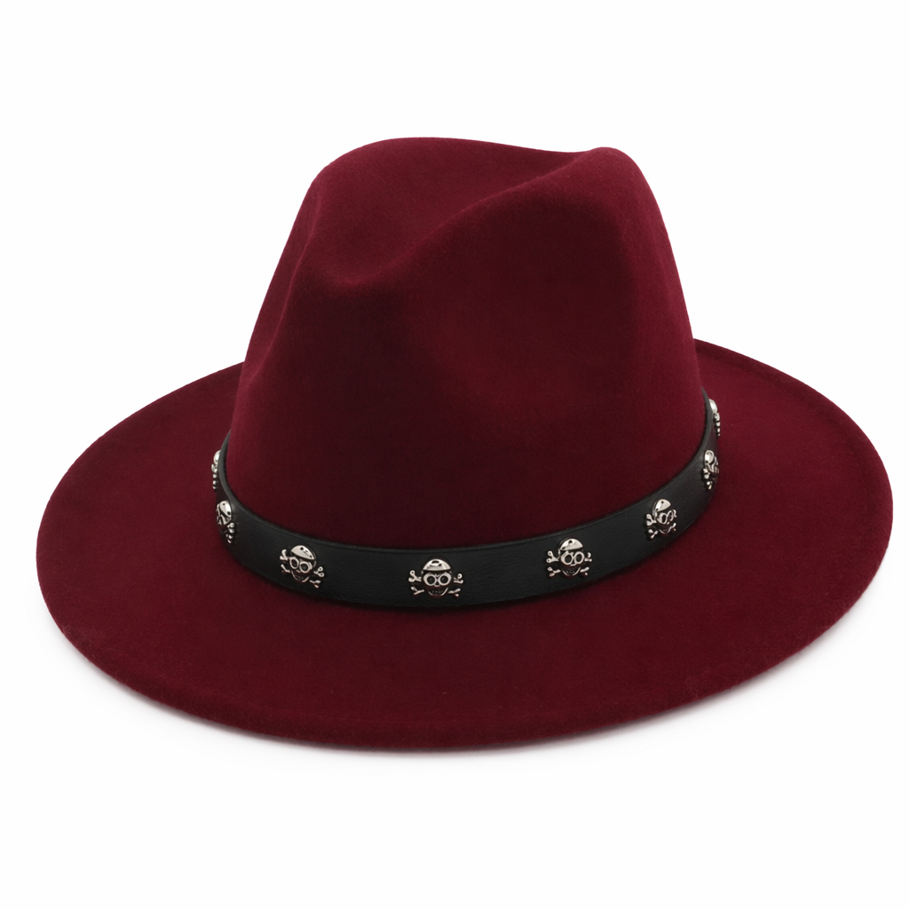 Skull Fedora in Multiple Colors Burgundy