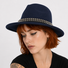 "Black Stud Fedora Hat" Dark Blue