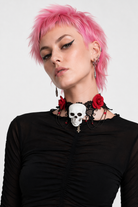 Lace Choker with Skull Rose Default