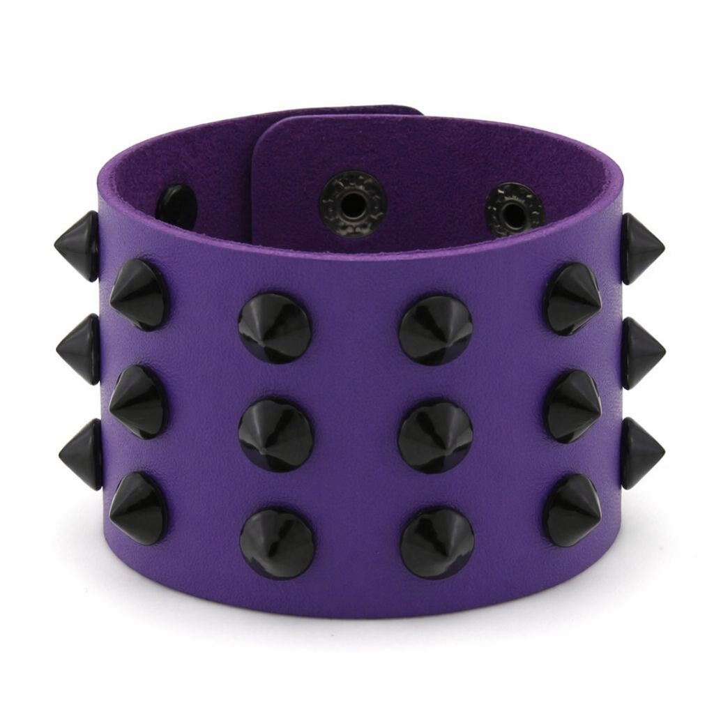 Colorful Spike Leather Bracelet Purple