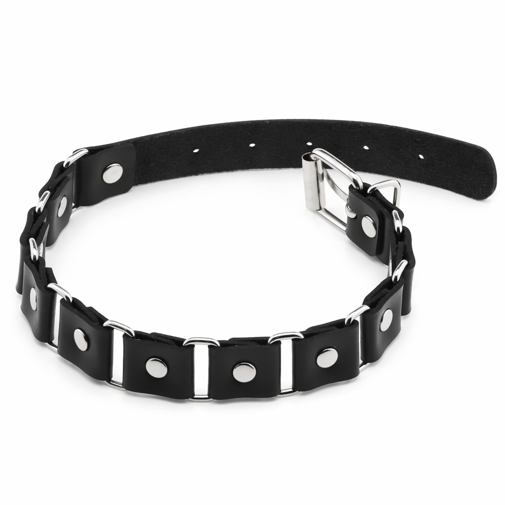 Leather Neck Belt with Gothic Punk Splicing Black