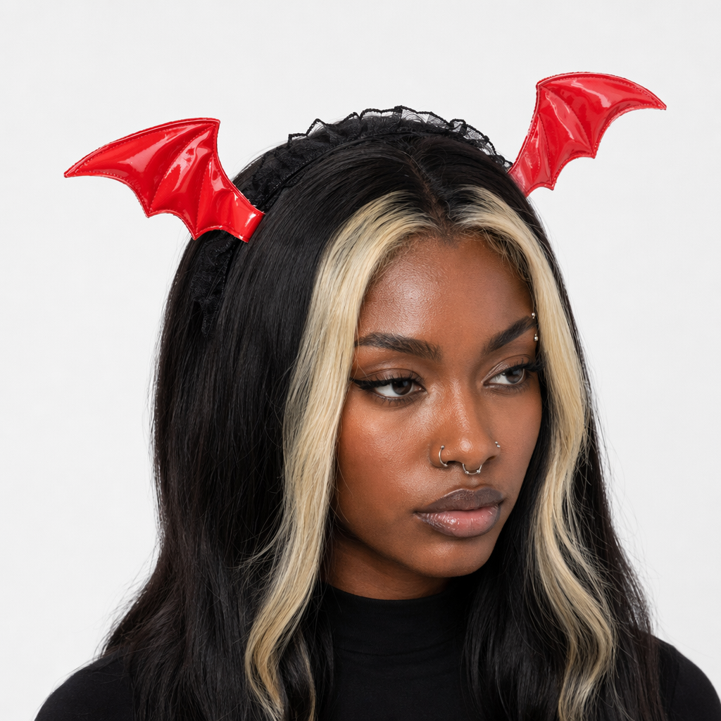 Winged Lace Headband Red