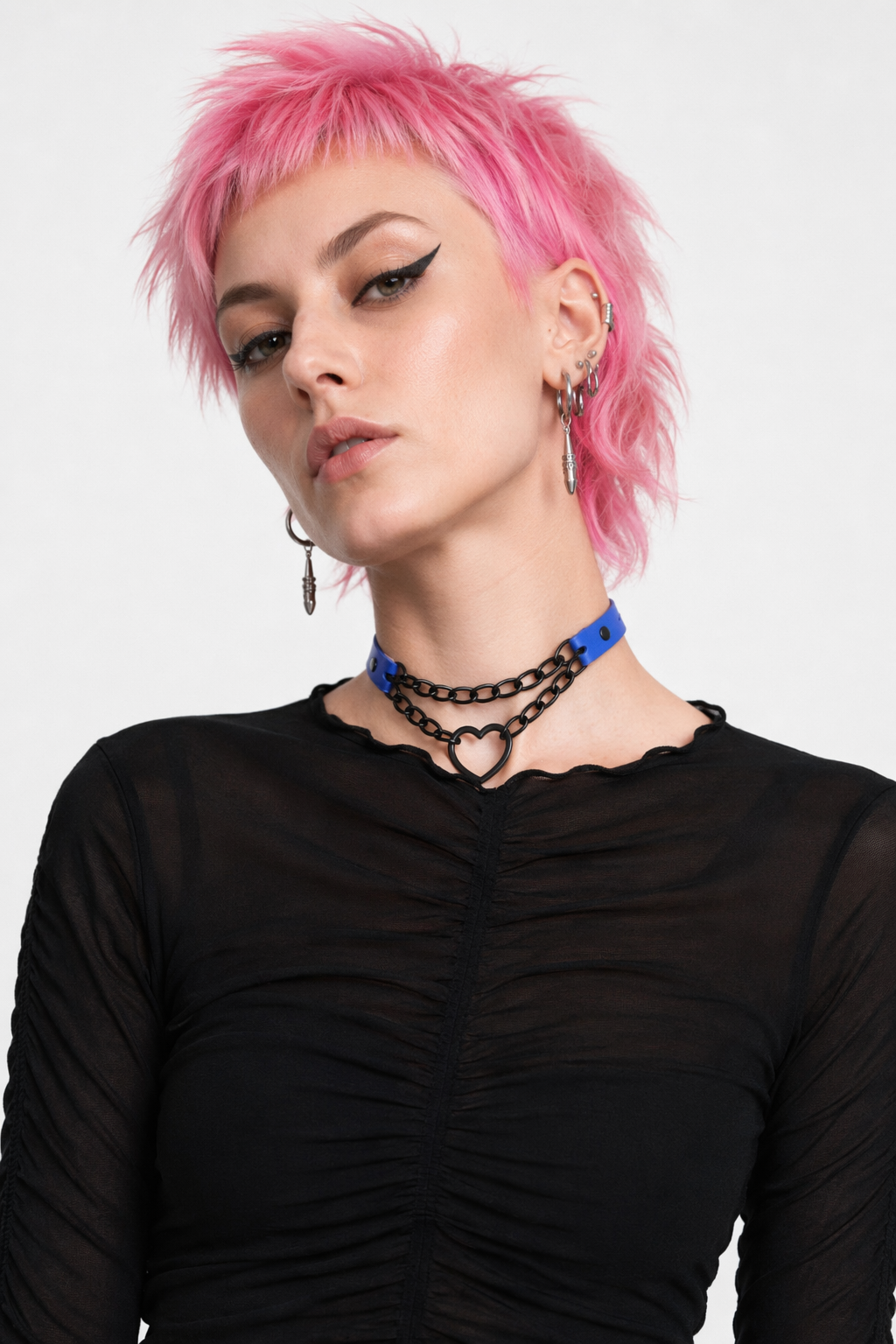 Black Goth Heart Choker - 16 Colors Blue