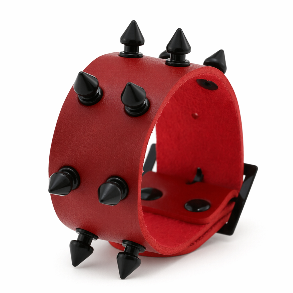 Spike Leather Bracelet - Casual red