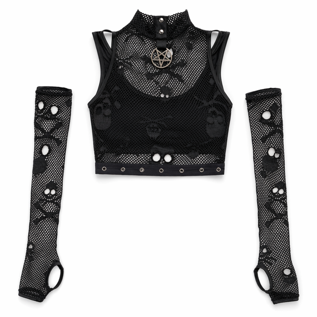 Skull Goth Set with Gloves black
