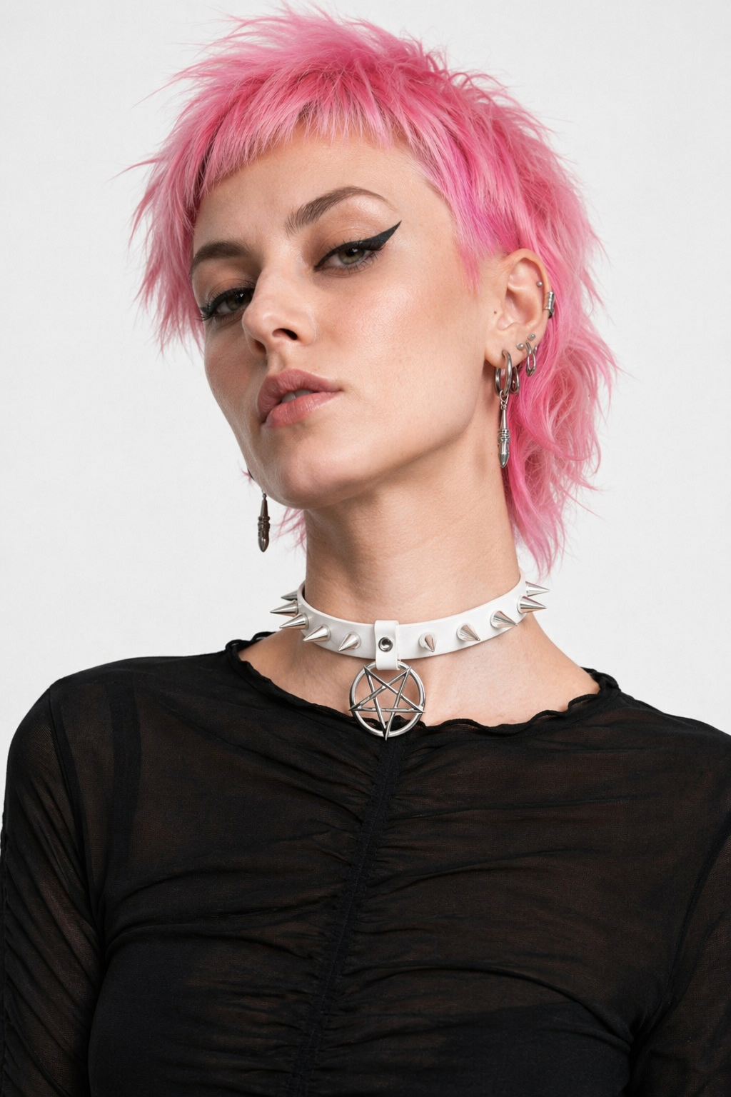 Alt Gothic Spike Choker - Darkest Depths white