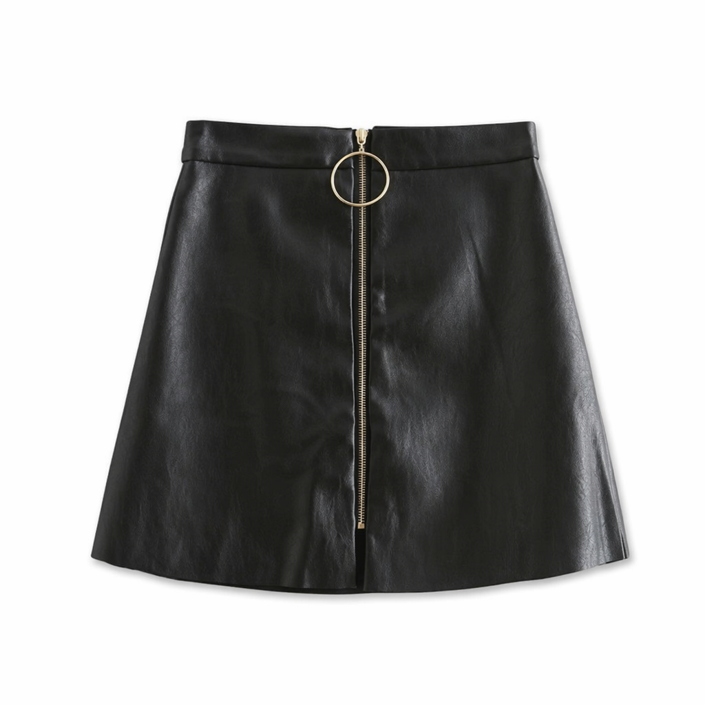 Black Mini Skirt with PU 'O' Ring Detail Black