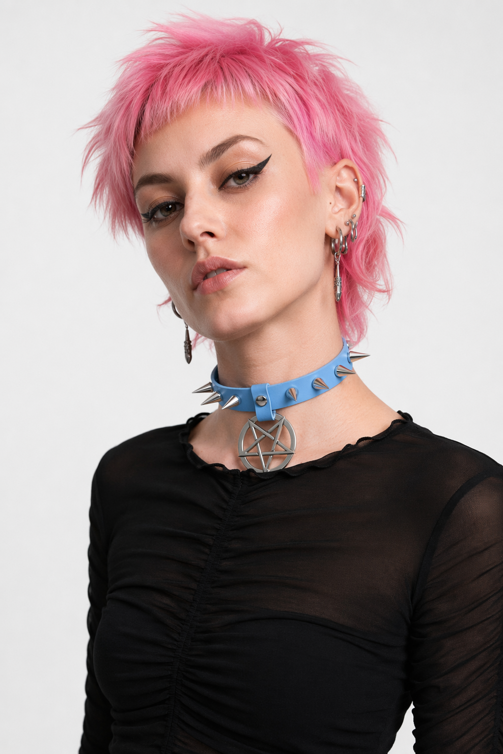 Alt Gothic Spike Choker - Darkest Depths light blue