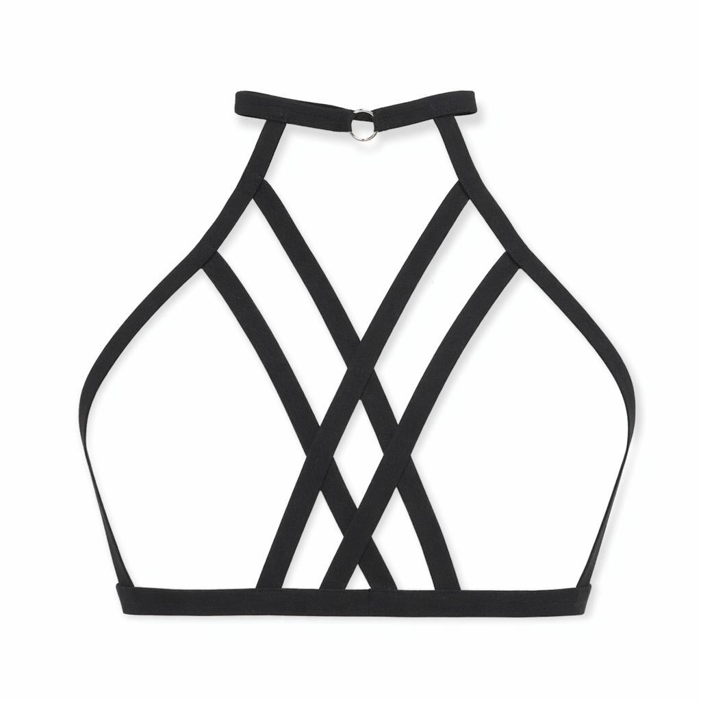 Black Sexy Goth Harness Cage Bra Default Title